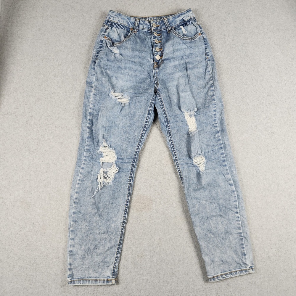 Vanilla Star Mom Jeans Womens 7 Blue High Rise Streetwear Distressed Button Fly